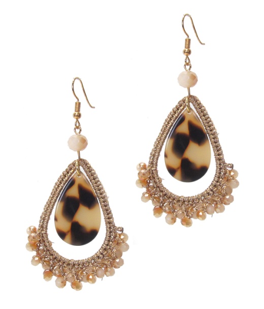 Animal Print Disk and Beads Teardrop Earring
