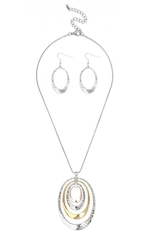 Textured Multi Oval Pendant Necklace Set