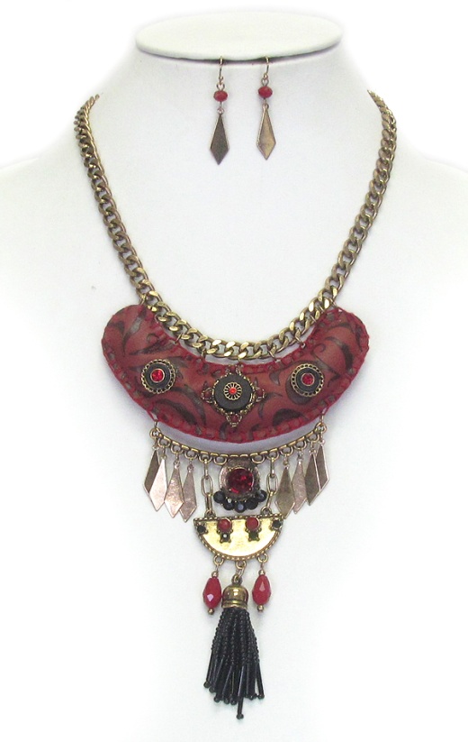 Ethnic Style Seed Bead Tassel Necklace Set