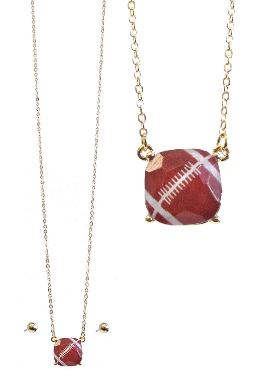 Football Facet Stone Pendant Necklace Set