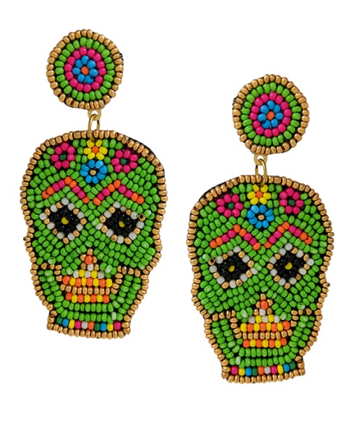 Handmade Multi Seedbead Sugar Skull Earring