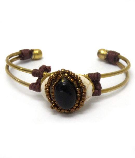 Semi Precious Stone Evil Eye Metal Bangle Bracelet