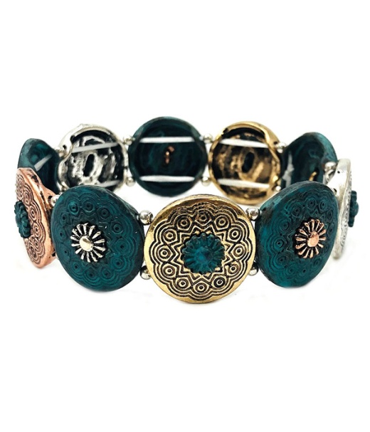 Vintage Metal Disc Stretch Bracelet
