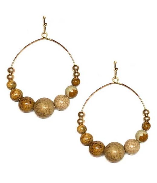Wholesale Semi Precious Stone Ball Wire Hoop Earring