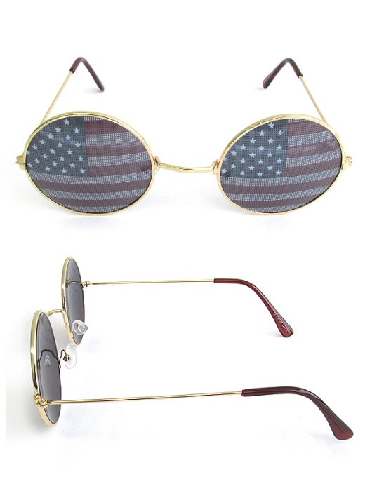 UV 400 Protection Patriotic American Flag Round Sunglasses