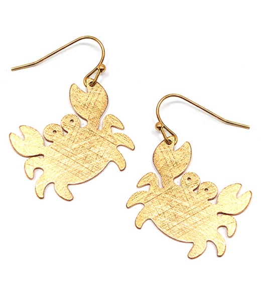 Scratch Metal Crab Earring - Brass Metal Jewelry