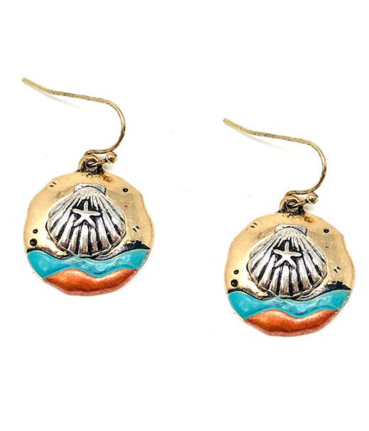 Patina And Burnish Tri Tone Retro Vintage Earring - Shell
