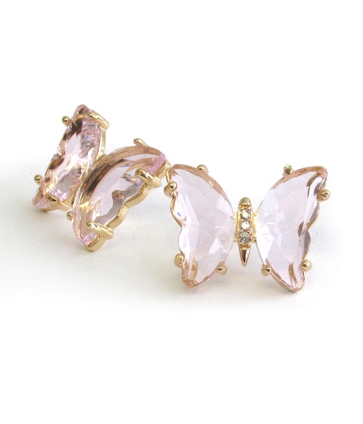Facet Glass and Crystal Mix Brass Butterfly Stud Earrings