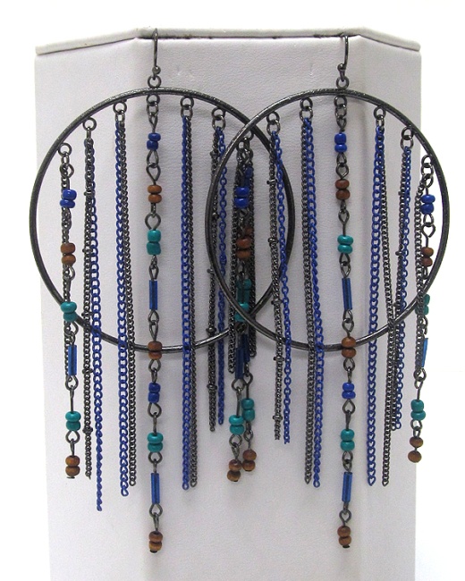 Multi Mix Beads and Multi Fashion Chain Drop Hoop Earring - Hoops