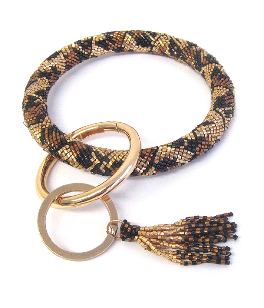 Multi Seed Bead Bangle Key Chain Bracelet