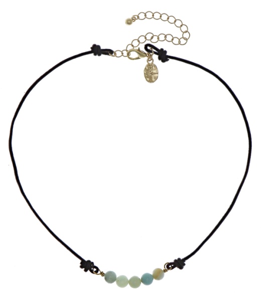Genuine Stone and Leather Cord Choker Necklace