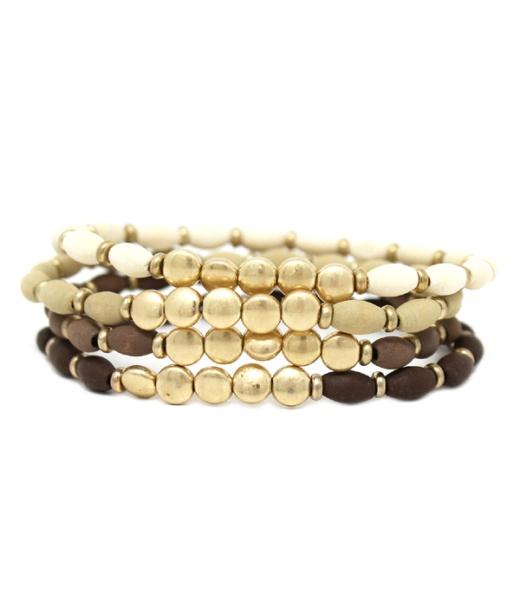 4 Layer Semi Precious Stone and Metal Button Stretch Bracelet