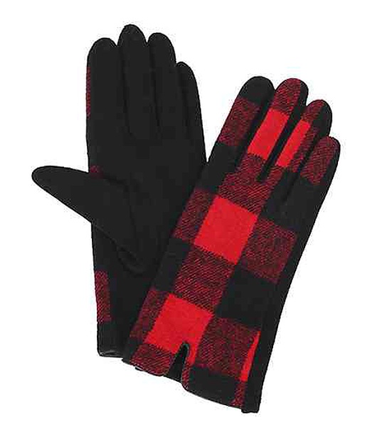 Buffalo Plaid Check Gloves - 100% Polyester - Smart Touch
