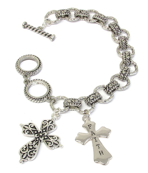 Religious Inspiration Designer Textured Toggle Bracelet - Faith