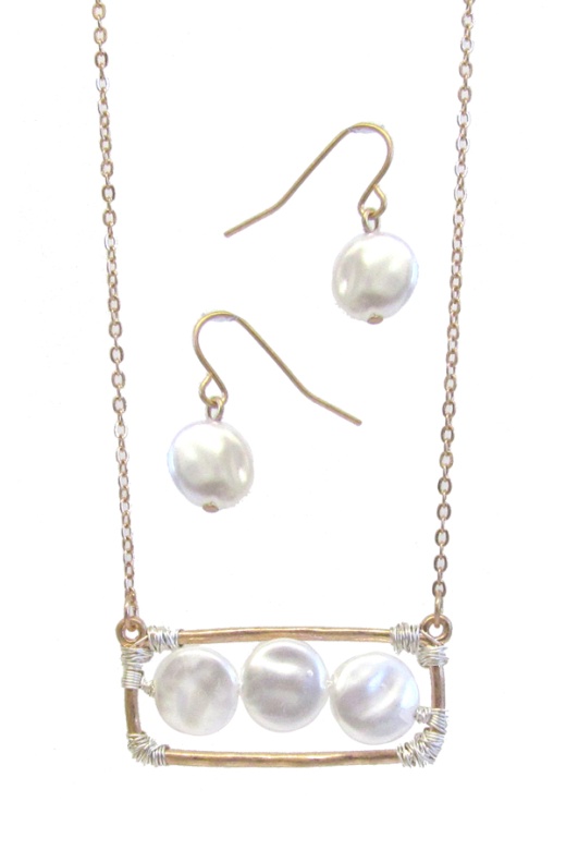Mop Link Wrap Pendant Necklace Set