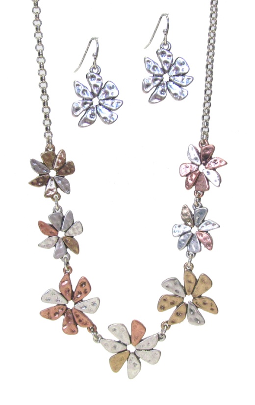 Multi Flower Link Necklace Set