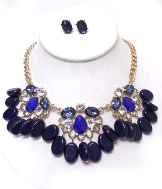 Crystals And Chain Acrylic Drop Necklace Set