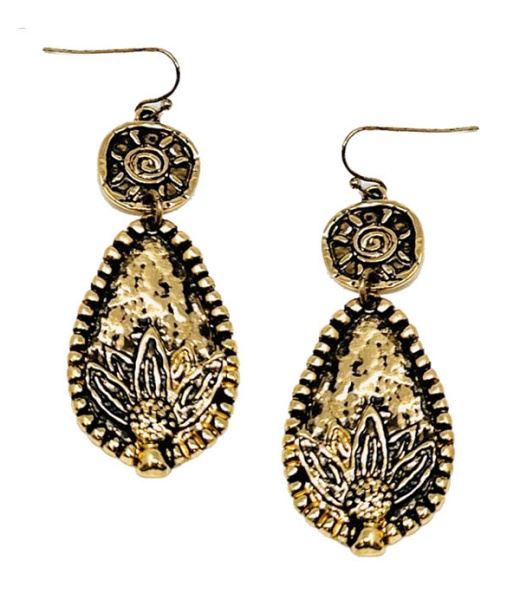 Vintage Metal Sun and Flower Drop Earring