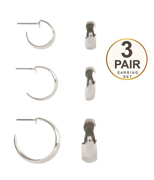 Simple Metal 3 Pair Hoop Earring Set