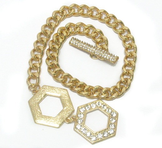 Crystal Deco Double Hexagon And Chain Toggle Bracelet - Buy Online Now!