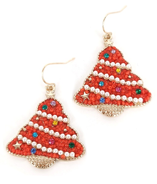 Wholesale Christmas Theme Crystal and Pearl Seedbead Mix Tree Earring