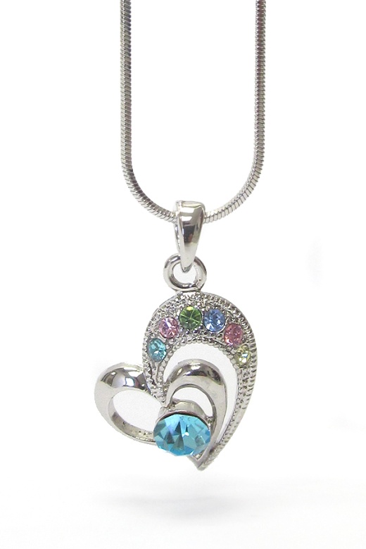 Whitegold Plating Crystal Heart Pendant Necklace Made in Korea