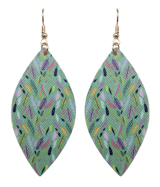 Feather Print Faux Leather Marquise Earring