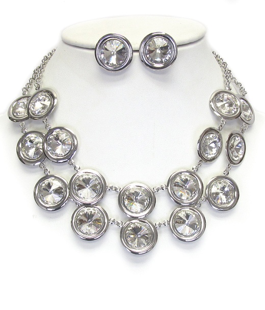 Multi Facet Glass Double Layer Necklace Set