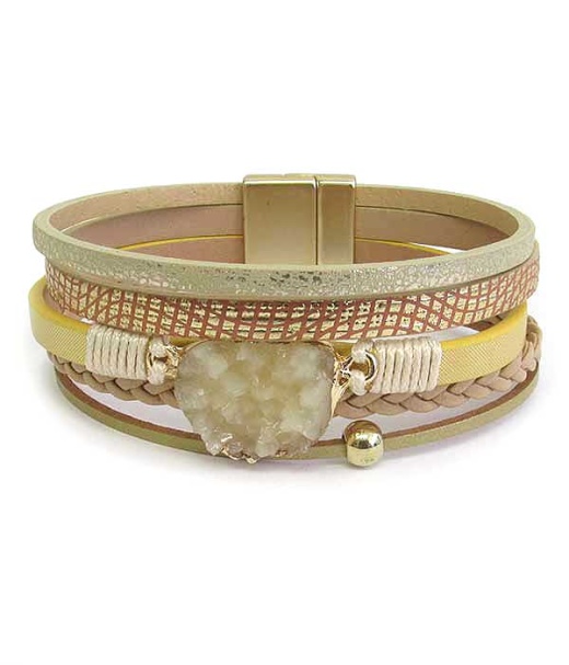 Druzy And Multi Layer Leatherette Magnetic Bracelet