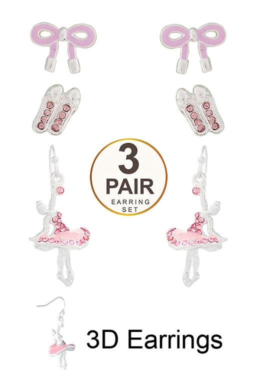 Ballerina Theme 3 Pair Earring Set - Elevate Your Style