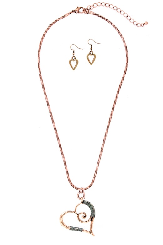 Wire Wrap Heart Pendant Necklace Set