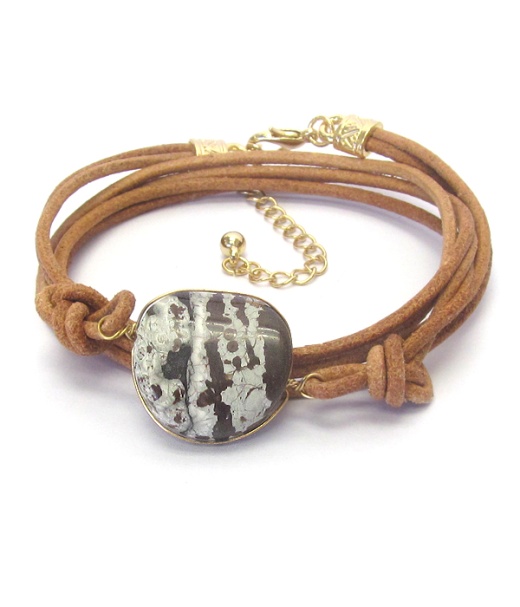 Wholesale Genuine Stone Leatherette Cord Wrap Bracelet