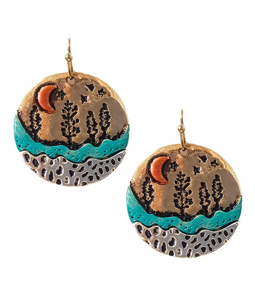 Wholesale Tree And Mountain Landscape Disc Earring - New Products
