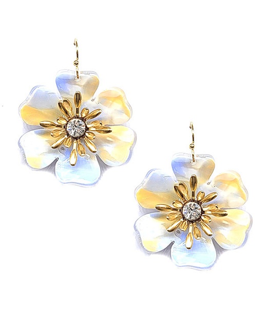 Crystal Center Acetate Petal Flower Earring