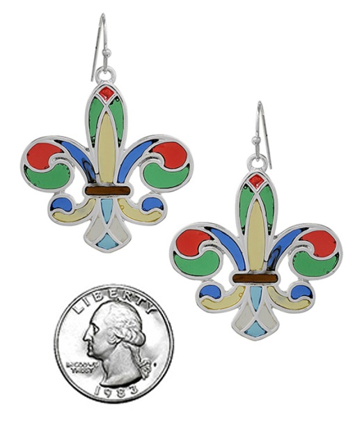 Stained Glass Window Inspired Mosaic Earring - Fleur De Lis