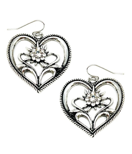 Crystal Flower Heart Earring