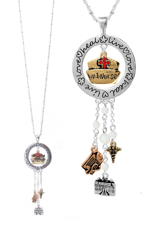 Occupation Inspiration Multi Charm Dangle Pendant Necklace - Nurse
