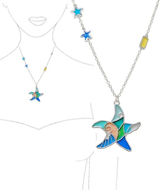 Sealife Theme Stained Glass Window Inspired Mosaic Pendant Necklace - Starfish