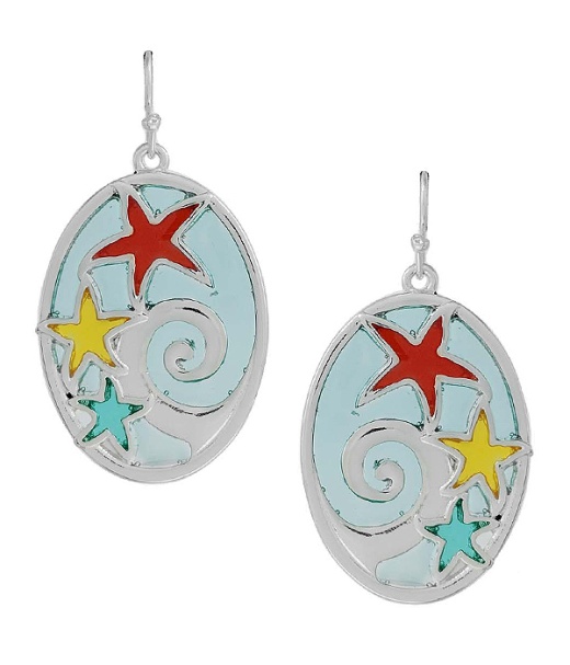 Sealife Theme Stained Glass Window Inspired Mosaic Earring - Starfish