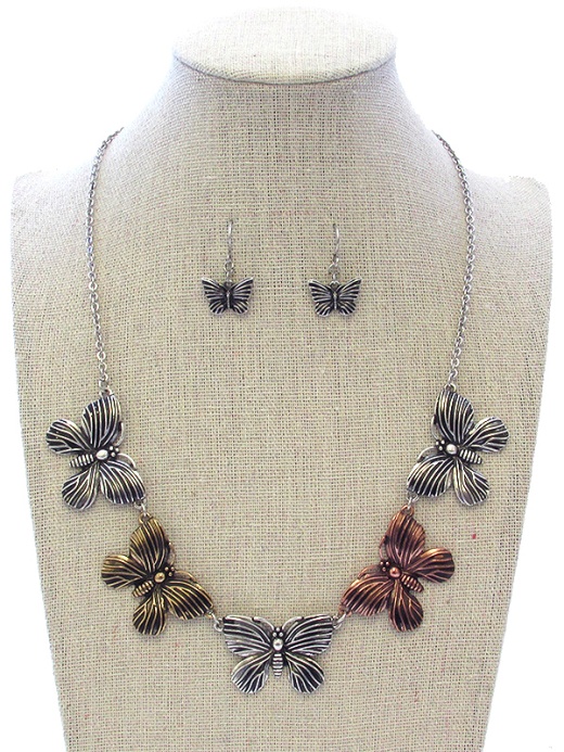 Multi Butterfly Link Necklace Set