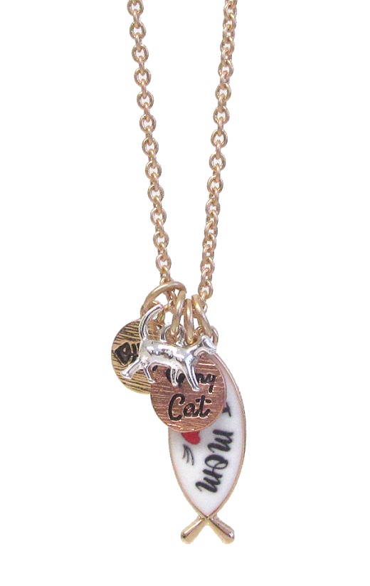 Pet Lovers Inspiration Multi Charm Cabochon Pendant Necklace - Cat Mom