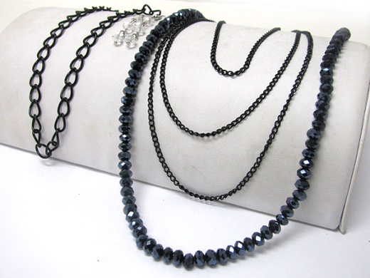 Facet Glass Beads and Multi Chain Long Necklace Earring Set