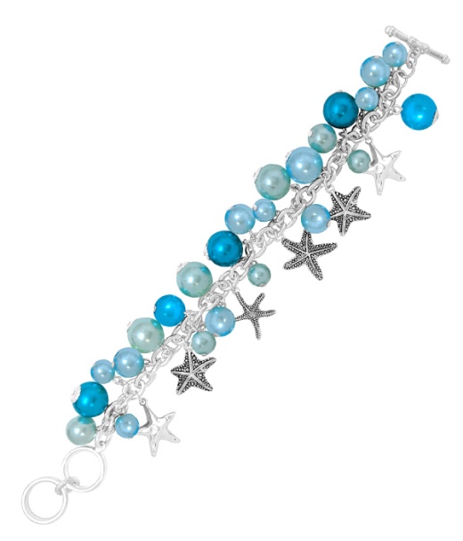 Sealife Theme Multi Pearl and Charm Toggle Bracelet - Starfish