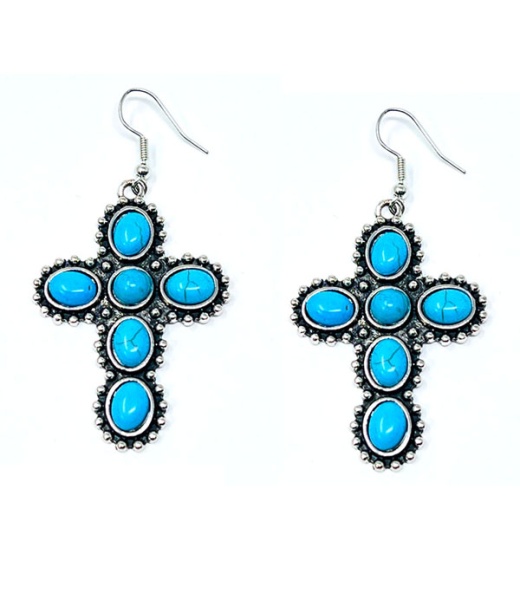 Western Style Turquoise Cross Earring
