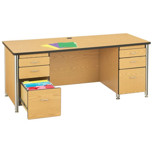 Berries® Teachers' 48" Desk With 1 Pedestal - Maple/Black