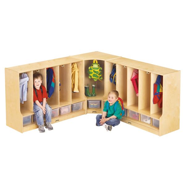 Jonti-Craft® Toddler Corner Coat Locker With Step - With Clear Cubbie-Trays