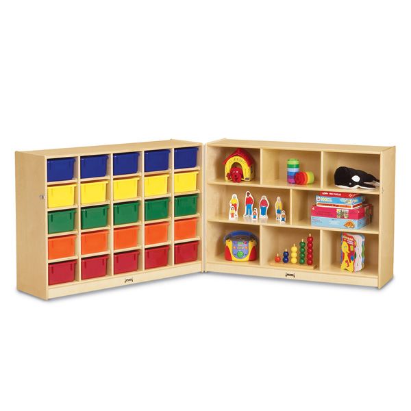 Jonti-Craft® 25 Cubbie-Tray Mobile Fold-N-Lock - With Colored Trays