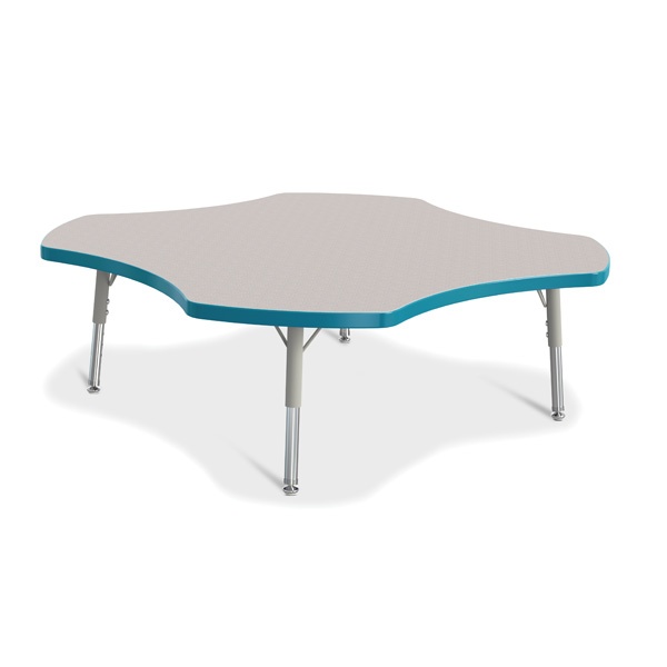 Berries® Four Leaf Activity Table, T-Height - Gray/Teal/Gray