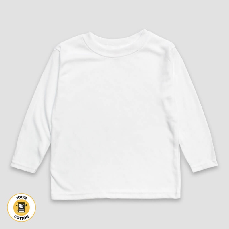 Toddler Long Sleeve T-Shirts – White – Premium 100% Cotton