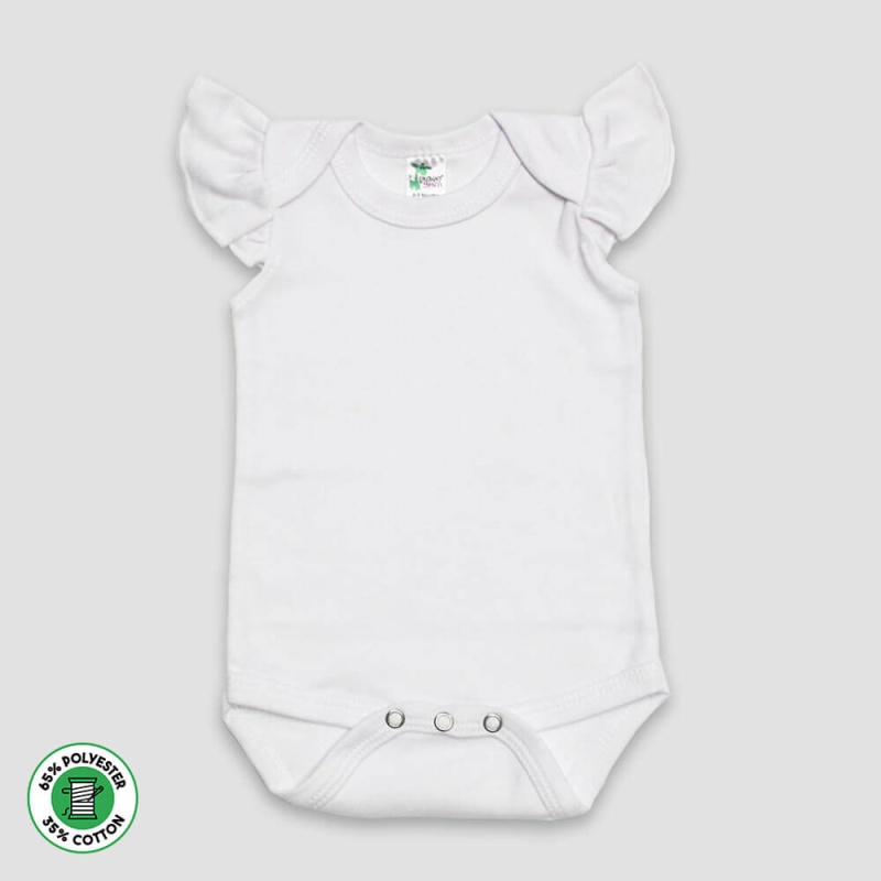 Baby Girls One-Piece Onesies With Flutter Sleeve – White – Polyester-Cotton Blend